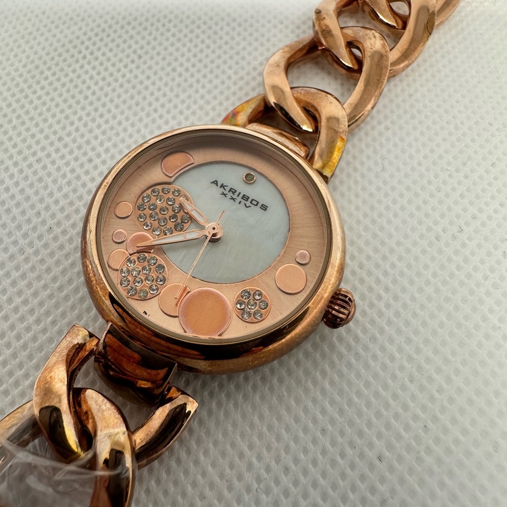NWOT Akribos XXIV Women's Rose Gold Watch with Crystal Accents - Picture 4 of 6